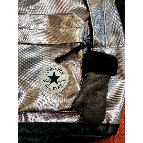 Converse Silver Metallic Black Mini Backpack 10"L x 9"W x 3.5" - Picture 4 of 4